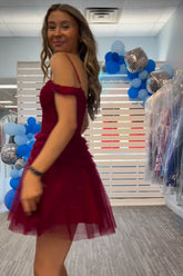 Misshow Burgundy A-Line Corset Short Homecoming Dress/Mini Dress with Lace